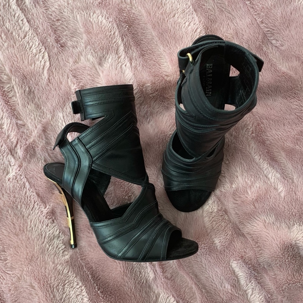 Balmain SS15 'Kali' Leather Gladiator Heels